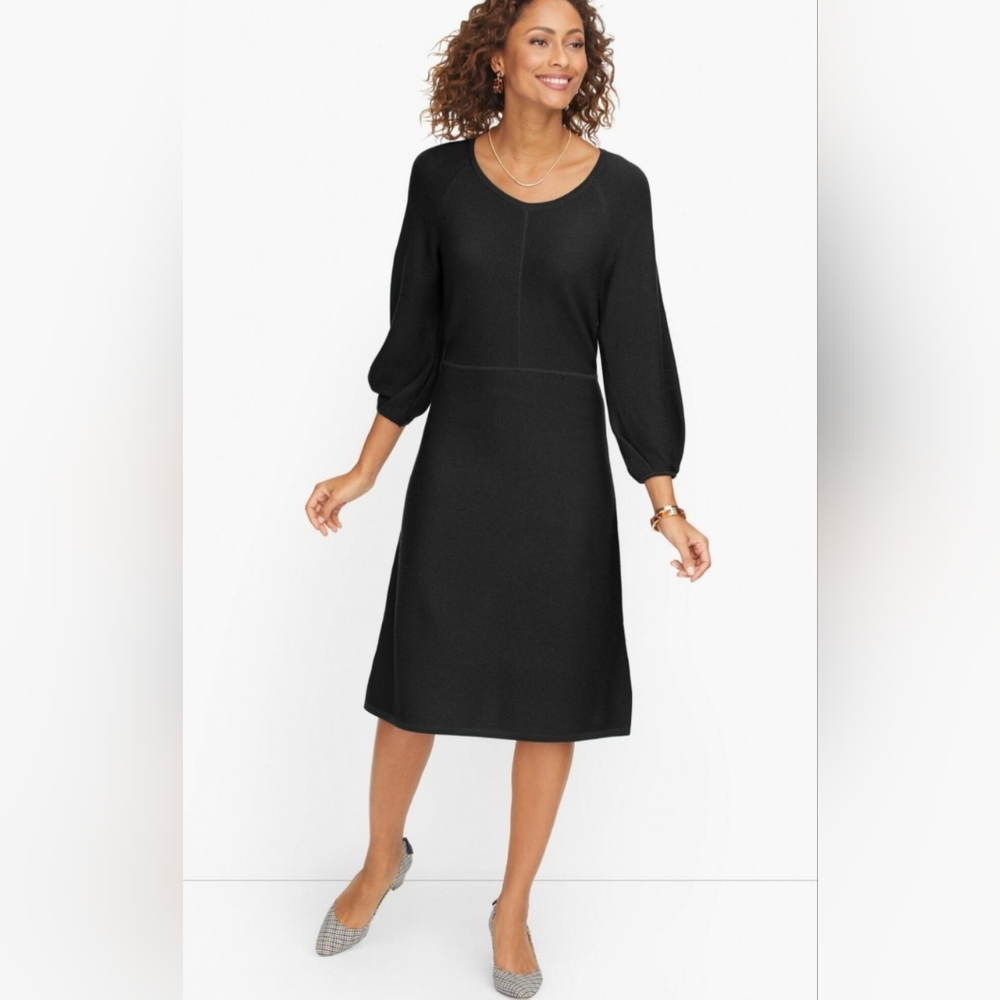 NEW Talbots Pure Italian Merino Wool Shift Sweater Dress in BLACK - L